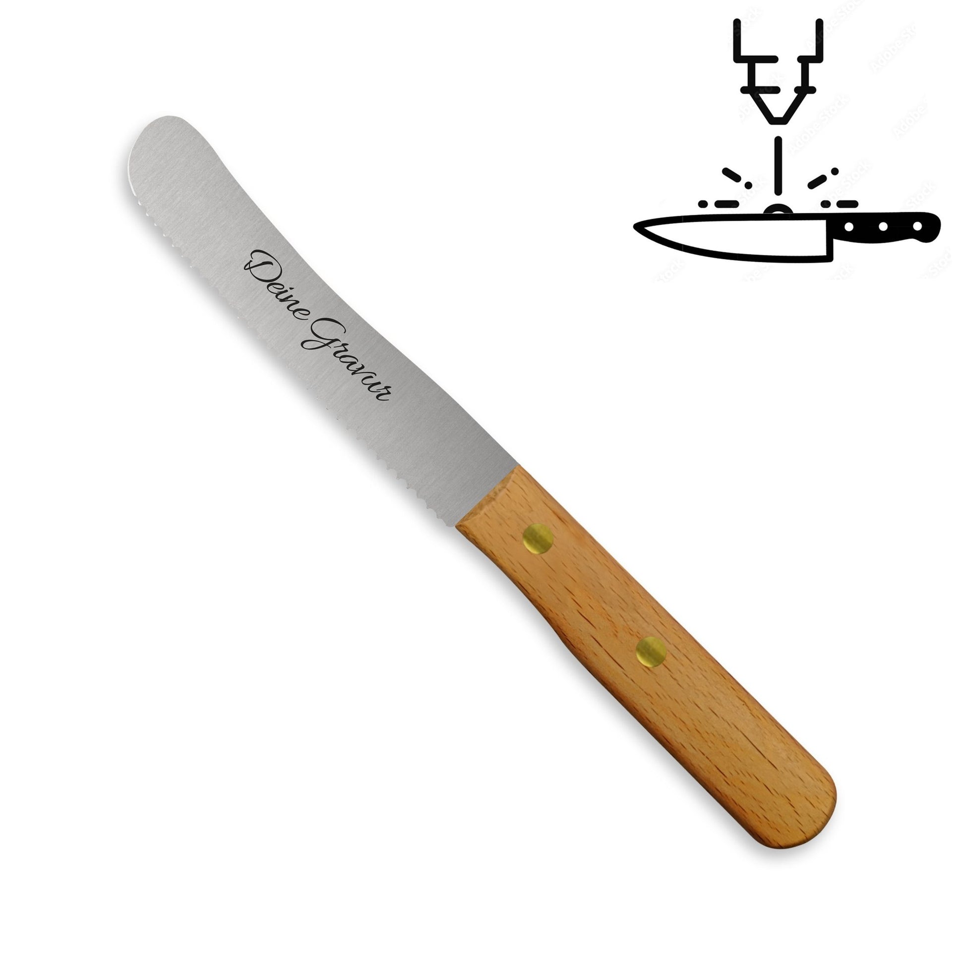 Buckelsmesser / Frühstücksmesser - Eigene Gravur mit Buchenholzgriff, Wellenschliff