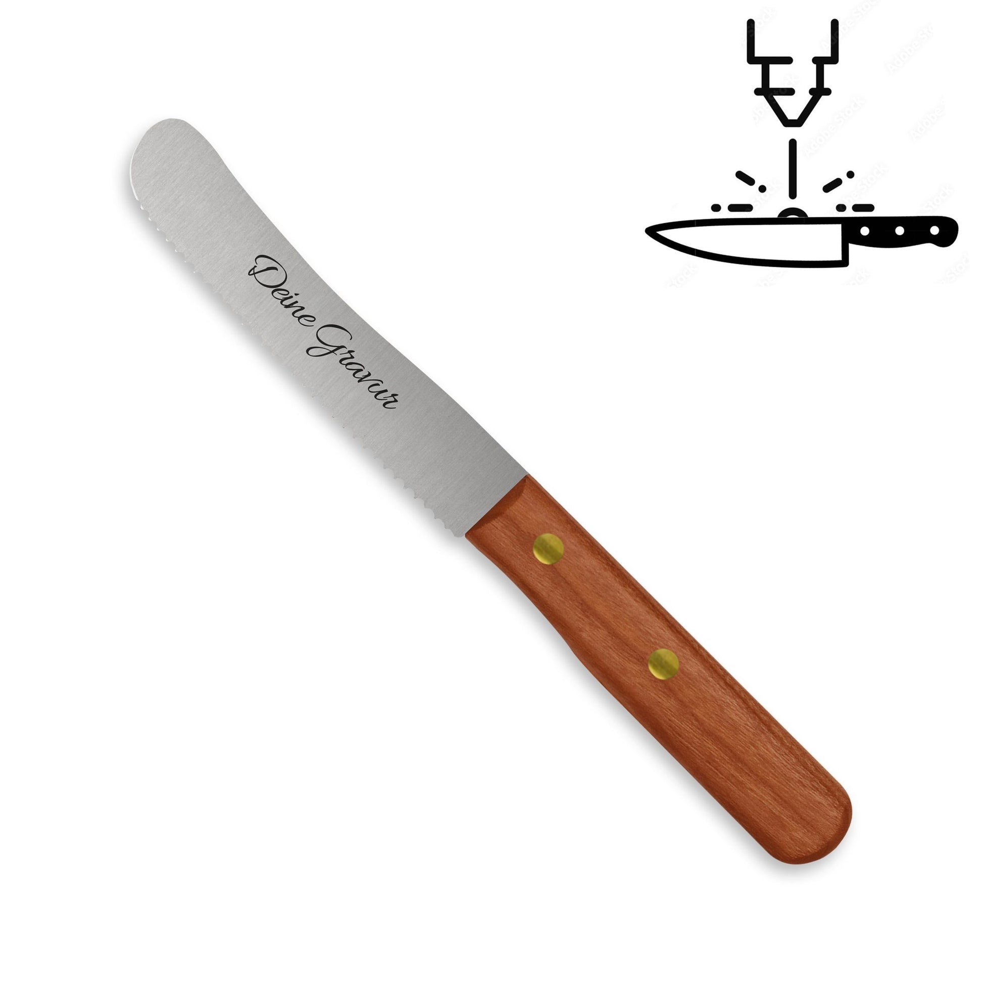 Buckelsmesser / Frühstücksmesser - Eigene Gravur mit Kirschholzgriff, Wellenschliff