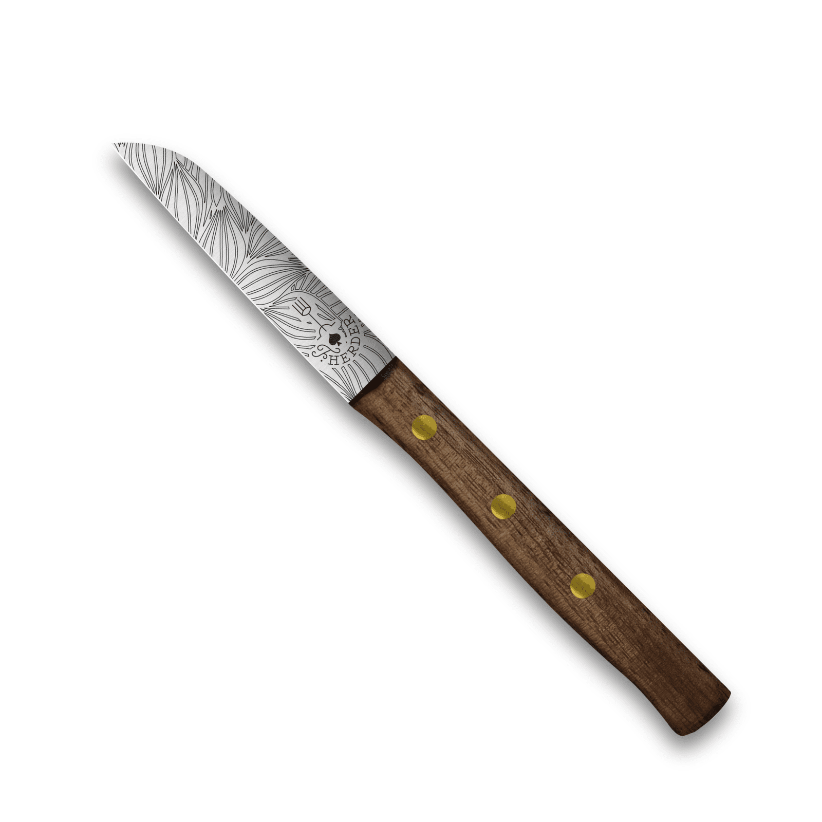 Gemüsemesser Solingen Zöppken Style Rostfrei Walnuss Holzgriff Dünnschliff mit Blattgravur